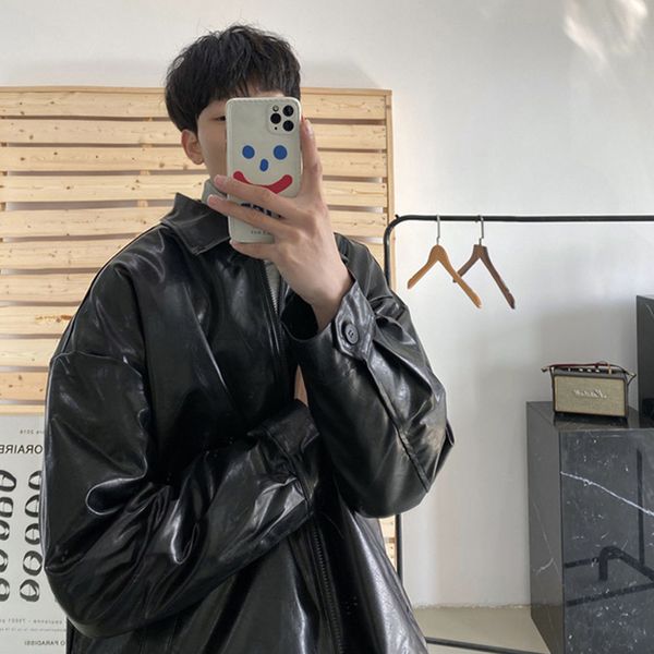 men's leather & faux soft leather jacket with zipper, casual male motorcycle jacket, large size, spring and autumn, 1dd8, Black